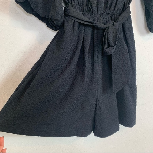 Anthropologie Francesca Balloon Sleeve Textured Romper Black Sz Small - Picture 7 of 12